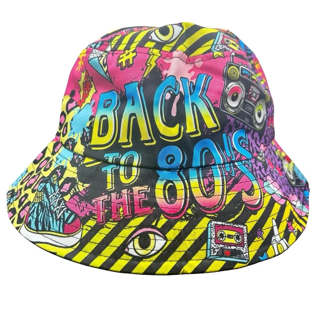 Retro Bucket Hat Back‎ to the 80s Graphic Print Vibrant Colorful